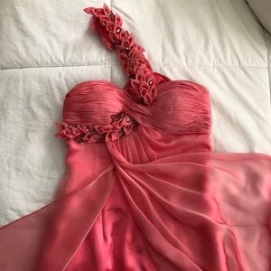 Pink One-Strap Jewelled with Tulle Prom Dress